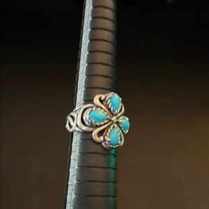 Turquoise Silver Floral Ring